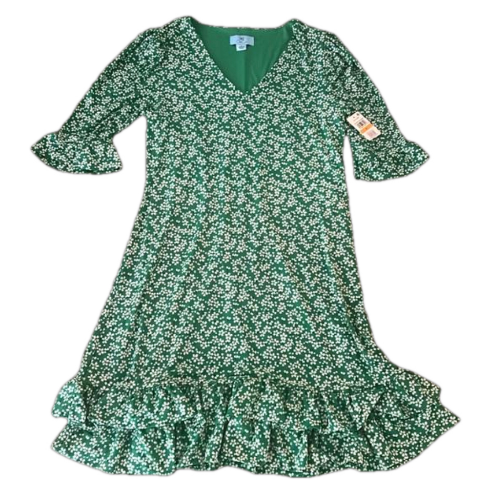 CeCe Green Floral Midi Dress